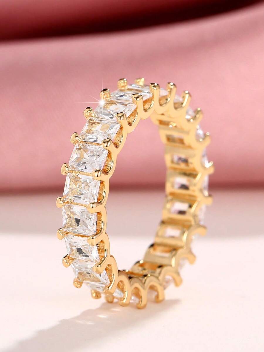 1 PC Gorgeous Cubic Zirconia Ring For Women For Valentine's Day Gift Wedding Anniversary Party Jewelry - Yellow Gold - View 1