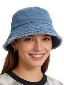 1顶男女通用水洗牛仔布渔夫帽，可折叠帽檐做旧防晒帽，旅行户外夏季帽 - 多色 - 查看 6