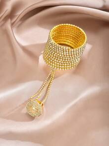 1 pieza Pulsera de cadena para dedo de cristal multicapa de moda, cadena de dedo elástica con strass brillante completa, accesorio de joyería nupcial, regalo - MS274 - Ver 5