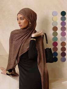 1件装女士多色纯色粘胶褶皱流苏围巾，休闲日常头巾，持久透气防滑防晒保暖披肩，适合搭配连衣裙 - 頭巾 - 查看 3