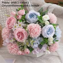 2/3 Bunches Artificial Peony Hydrangea & Chrysanthemum Bouquet, Real Touch Faux Flowers, Bridal Hand Bouquet,Home Office Decor, Flower Arrangements Artificial Centerpiece, Outdoor Garden Yard Wedding Birthday Bridal Shower Decor - Pink+Blue - View 8