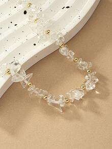 1pc 2026 New Arrival Fashionable Girl's Acrylic Sweet Transparent Geometric Beaded Necklace, Versatile Daily Wear - Pebble Necklace - View 1