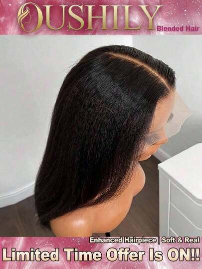 200% 密度 34 英寸 Yaki 直发 13X4 高清蕾丝前假发，带婴儿绒毛 - 巴西原生 Yaki 蕾丝前假发，无需胶水，自然发际线 - 预漂白、预拔毛、预剪裁，高清透明，无需胶水，真人发中分假发，无需胶水，适合女性 - 人发混纺假发，无需胶水 - 即戴即走，自然外观，适合女性，自然黑色，耳到耳，适合初学者