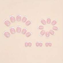 24pcs Comfortable Short Square Press On Nails - White French Tip Minimalist Fake Nails, Easy-To-Wear Reusable Nails For Office, School & Casual Outings - trắng - Xem 3