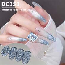 7毫升二合一反光闪粉橡胶底凝胶指甲油香槟粉色激光闪亮亮泽半永久可卸UV凝胶指甲油美甲用品美甲DIY，适用于美甲沙龙和家庭 - 淺藍色 - 查看 5