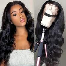 Natural Black Lace Front Wig Body Wave 13x4 Lace Front Hand Weaves Wigs Blended Human Hair 200% Density HD Lace Frontal Wig Black Wigs Pre Plucked With Baby Hair Wigs For Women 8-34 Inch - Natural & Black - View 9