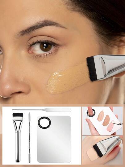 4pcs. Makeup Mixing Palette, Professional Stainless Steel Makeup Tool Palette Set, Palette, Color Mixing Stick, Foundation Make-Up Shovel, Foundation Make-Up Brush, Nail Eye Shadow With Scraper Tool, Eyelash Makeup Professional Pigment Mixing. 1/2pcs,Makeup, Affordable, Room Decor, Vanity, Travel, Bedroom, Makeup Accessories