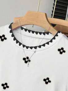 2026 Summer TopsResyla Women's Casual Door T-Shirt, Summer New Design, Blue Tones, Cute Elephant & Heart Print, Versatile For Dates, Back To School, Teacher's DayLoose And Comfortablesummer Shirts - White 2 - 查看 3
