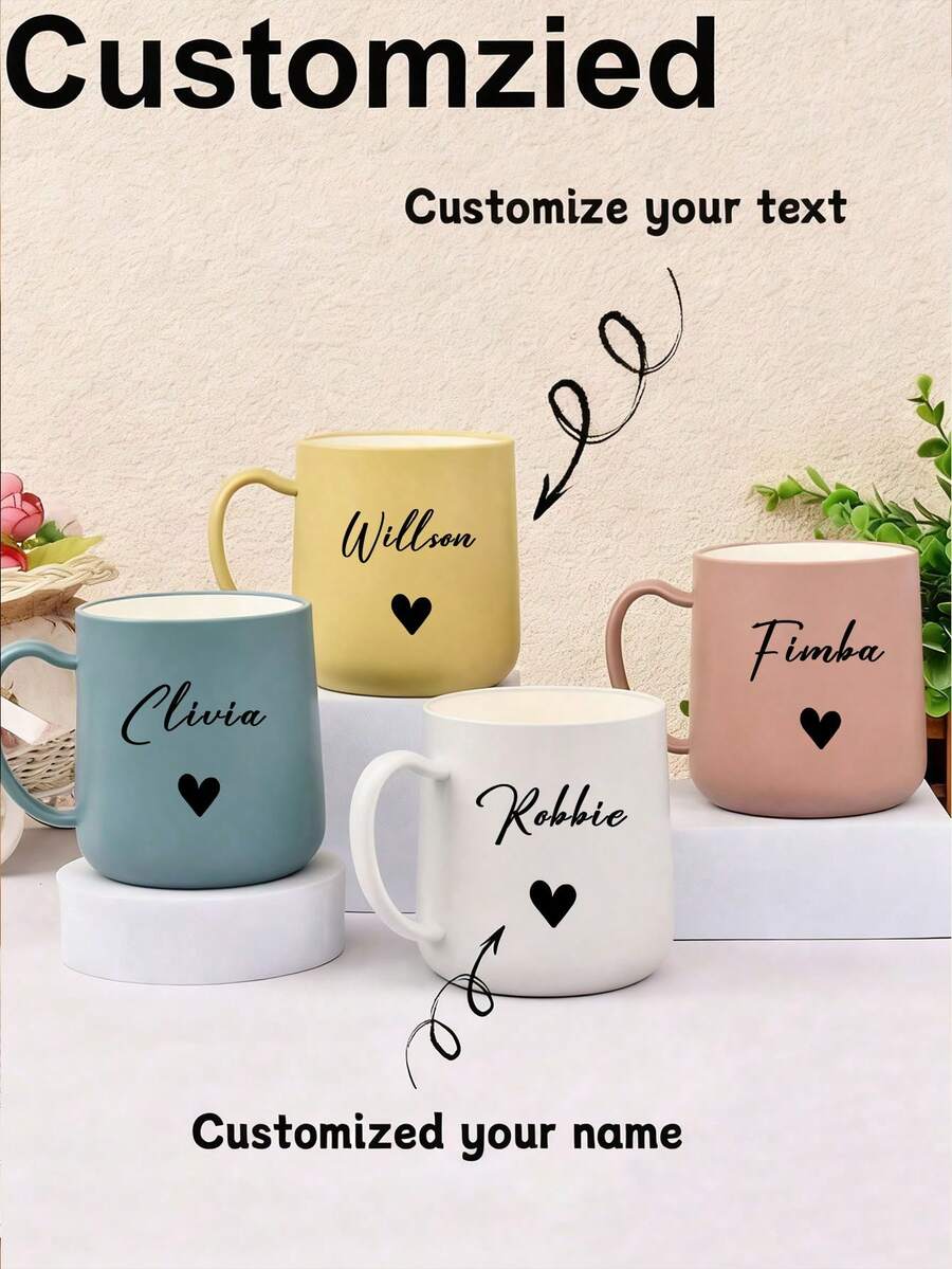 Customizable Coffee Mug, Can Add Your Photo/Name, Personalized Cup, Plastic Cup, Romantic Drinkware, Suitable For Women And Men, Ideal For Family, Friends Anniversary, Commemorative Gift, Also Suitable For Company, Personal, Office Use, Autumn/Winter And New Year Gift - Multicolor - View 1