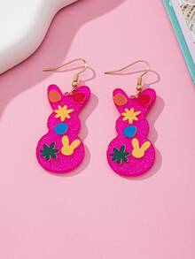 1 Pair Fashion Easter Acrylic Earrings, Purple & Red Rabbit Dangle Earrings, Holiday Wear Gift For Women - Red Violet - View 3