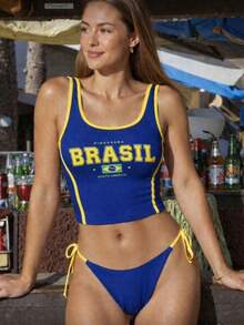 Brazil 3-Piece Women's Set: Blouse And Bikini, Polyamide, Summer - 藍色 - 查看 1