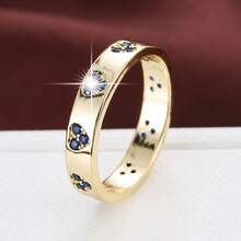 1枚简约心形立方氧化锆镶嵌时尚戒指，情人节情侣礼物 - 彩色 - 查看 49