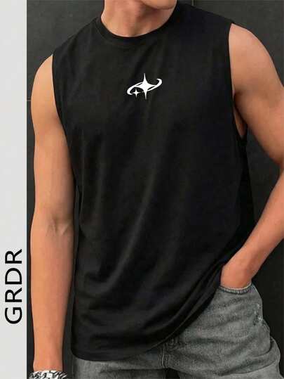 GRDR Minimalist Printed Summer Men's Casual Loose Fit Crew Neck Tank Top, Versatile & Fashionable