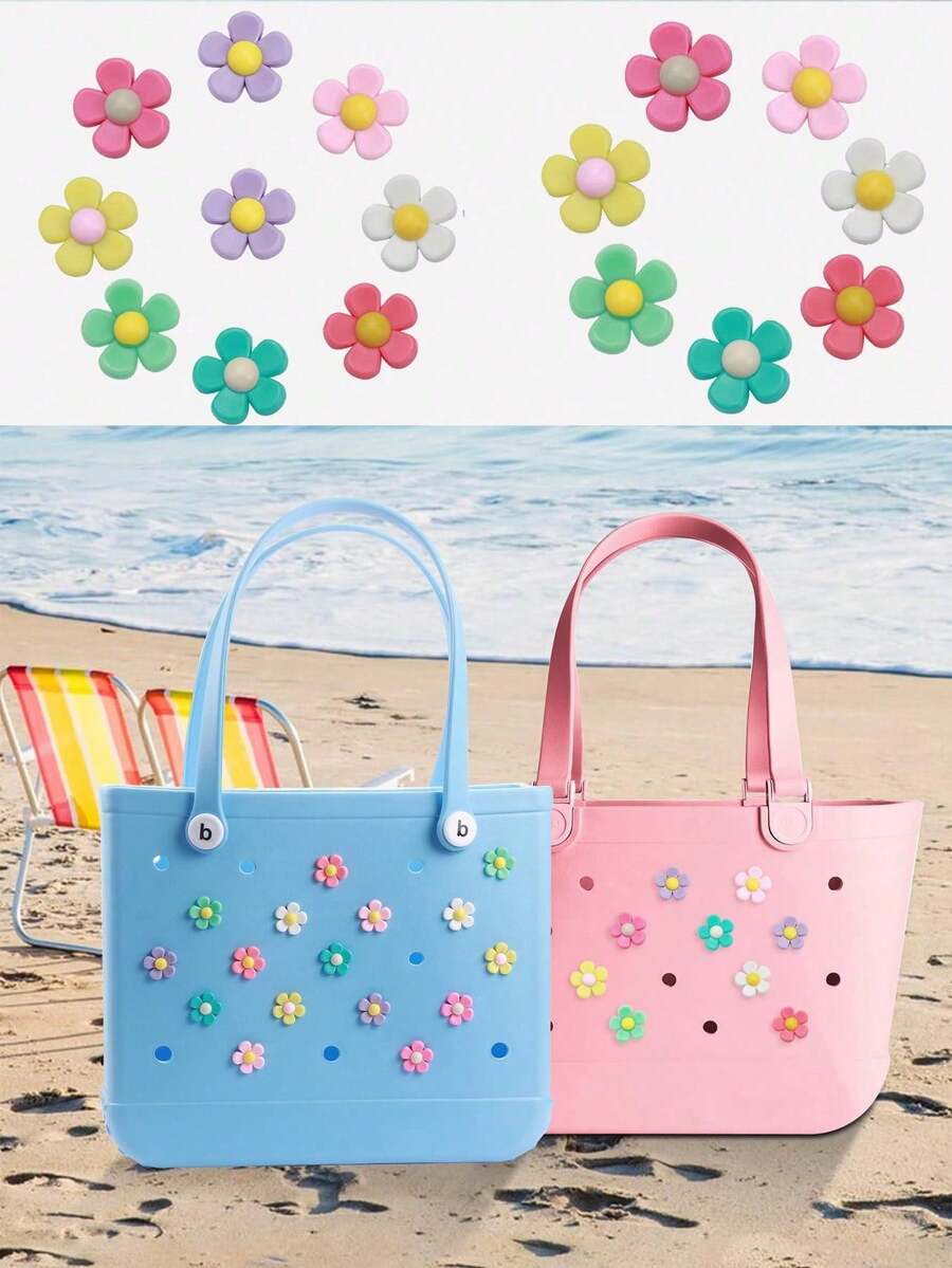 16PCS/8PCS/4PCS/1PC Flower Charms, Beach Accessories Cute Charms For Rubber Tote Beach Bags, Personalize Your Beach Tote Bags And With These Lovely Floral Decorations, These Charming Accessories Infuse Your Bogg Bags With Unique Style And Vibrant Colors, Perfect For Showcasing The Personalized Of Your Bags And Easy To Identify Your Bags For Girls Women - Multicolor - View 1