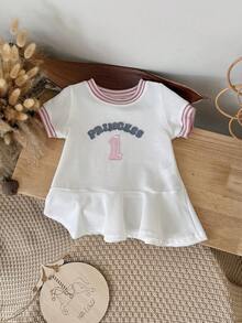 Baby Girls Casual Sweet Letter Applique White Dress, Spring/Summer - White - View 5
