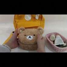 1 Pc Ladies 3D Plush Bear Makeup Bag Light Brown Portable Mesh Compartment For Daily Essentials - Plush Bear Head Cosmetic Bag - 1 Piece - View 9