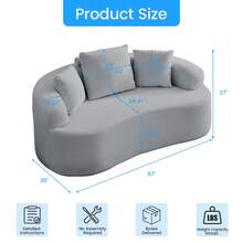 Minimalist Compact Loveseat Sofa With Chenille Upholstery, No-Assembly 2-Seater Curved Couch For Small Spaces/Apartments - 淺灰色 - 查看 2
