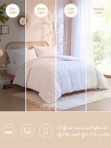 三件套白色床上用品,波浪形剪裁设计 - 包括被套和两个枕套,柔软舒适的涤纶面料,透气易洗,波浪形设计,适合海滨风格卧室,简约风格 - 白色 - 查看 9