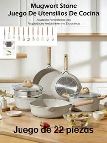 Juego de utensilios de cocina antiadherentes, superficie de cocción de granito antiadherente, juego de utensilios de cocina de granito de aluminio antiadherente, sartén, wok, olla para sopa, juego de utensilios de cocina de granito de trigo antiadherente, juego de utensilios de cocina de granito blanco antiadherente, sartén, wok con tapa, cacerola, olla para guisar, vaporera, juego para placa de inducción - Gris - Ver 2