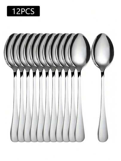 2/6/12 piezas Juego de cucharas de postre de acero inoxidable, 14,5 cm - Cucharitas de café, té y helado de moda, decoración negra, superficie pulida - Adecuado para el hogar, la cocina, el restaurante y el té de la tarde