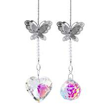 40mm Colorful Heart/Ball Shape Crystal Butterfly Hollow Suncatcher - Multicolor Heart/Ball Prism Pendant, Hanging Light Catcher Suitable For Windows And Car Decor - A - View 6