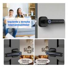 Cerradura Inteligente 5 en 1 Cerradura Digital Con Reconocimiento De Huella Dactilar y Control Bluetooth Cerradura Electrónica Inteligente Multifuncional Negro Grosor de Puerta 30-50mm - Negro1 - Ver 8