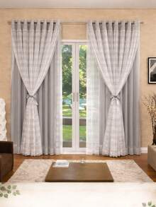 Long Curtain 3.00 X 2.80 Microfiber Lining With Voile - Xám - Xem 2