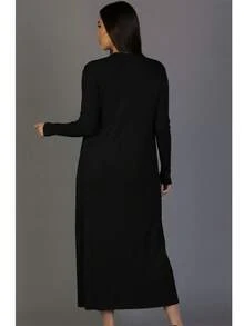 2pcs Women's Rib Knit Cardigan & Cami Midi Bodycon Dress Casual Loungewear - Black - View 3