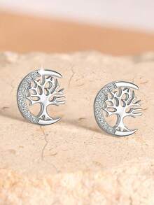 1 Par de Brincos de Botão de Prata Esterlina S925 Árvore da Vida Fofa, Projetado para Meninas, Hipoalergênico, Inclui Brincos de Botão Árvore da Vida e Cubic Zircônia, Brincos Planos, Conjunto de Brincos Fofo para Meninas, Adequado para Meninas de 14 Anos e Adolescentes - Árvore - Visão 8
