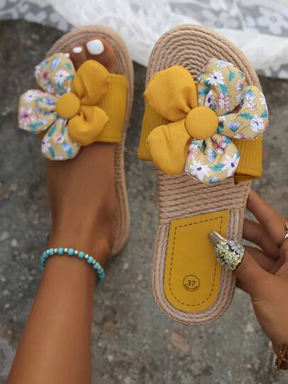 Sandalias deslizantes transpirables para mujer, zapatos ligeros de punta abierta redonda, deslizables, con diseño de flores de moda para el verano