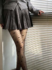 1 件装女士黑色波点丝袜，温柔优雅的法式风格，柔软高弹，耐穿连裤袜，适合通勤和约会。 - 黑色 - 查看 4