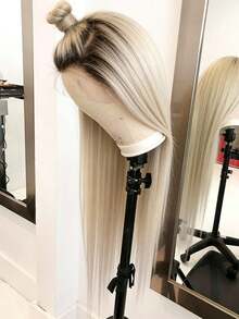Ombre Brown Roots Ash Blonde 250 Density Lace Front Wigs Human Hair Long Straight Glueless Wigs Human Hair Pre Plucked Bleached Knots 13x4 HD Transparent Silky Straight Lace Frontal Wig For Women - 根根分明與漸層 - 查看 3