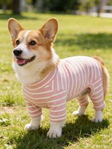 1 件全新宠物衣服，适合泰迪、博美犬、猫等小型犬的四腿狗服，舒适透气的休闲睡衣，适合春季、秋季和冬季 - 粉色 - 查看 11