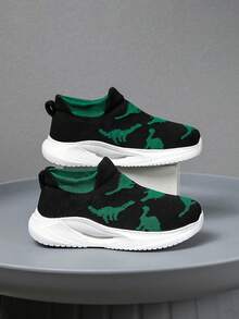 1 Pair Kids Sneakers, Knitted Cartoon Pattern Socks Shoes, Easy To Wear, Lightweight, Breathable, Non-Slip, Running Shoes, Student Fashion Mesh Patchwork Shoes - Black - View 4