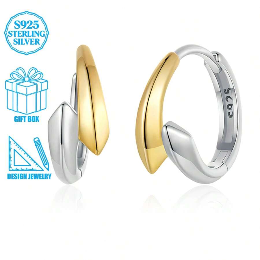 1 pièce Boucles d'oreilles créoles asymétriques élégantes en argent sterling 925, à la mode pour le quotidien, les fêtes, les déplacements, cadeau pour les femmes - Argent - Voir 1