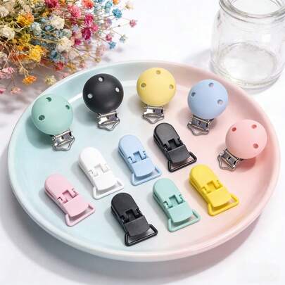 6件套多色混搭加厚硅胶扣环和鳄鱼夹塑料夹套装，圆形三孔扣环，饰品制作用带扣，DIY串珠配件，男女手工礼品配件