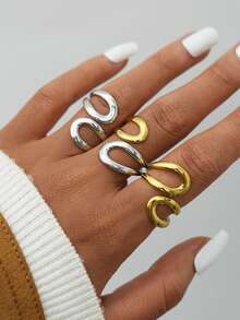 3 Stücke/1 Stück Cut Out geometrischer Ring, 18K vergoldeter Ring, 304 Edelstahlring, Schmuckzubehör, Ring mit hochwertiger Anmutung, die beste Wahl für Feiertagsgeschenke und tägliche Outfits, geeignet für tägliche Zusammenkünfte und Partys, das beste Geschenk für Freundinnen und Ehefrauen - Verschiedenfarbig - Übersicht 5