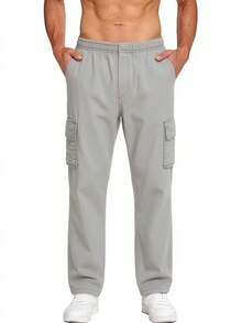 Men's Cargo Pants, Twill, Skater Style, Wide Leg, With Side Pocket, Unisex - Jean cinza gelo - 查看 2