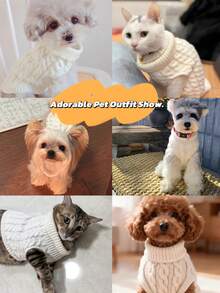 Suéter de punto de cable blanco puro para mascotas, cálido y acogedor para perros y gatos pequeños/medianos en otoño e invierno - Blanco - Ver 7