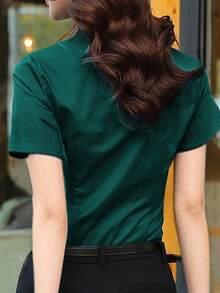 Blusa de manga corta verde nueva para primavera/verano 2025, blusa de oficina, ropa formal profesional de negocios para mujeres - verde claro - Ver 2