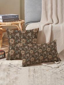 2件装春夏装饰花卉图案抱枕套，多种尺寸可选，家居装饰，客厅沙发靠垫套，理想的情人节礼物（送给他/她），沙发装饰，汽车座椅靠垫套 - 彩色 - 查看 1