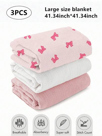 3pcs Newborn Muslim Style Swaddle Blankets, 100% Cotton Breathable Soft Receiving Blankets, Large Size 41.34 X 41.34 Inches Swaddle Wrap For Clothing, Diaper Change, Essential For Baby Boys And Girls, Infant Shower Gift