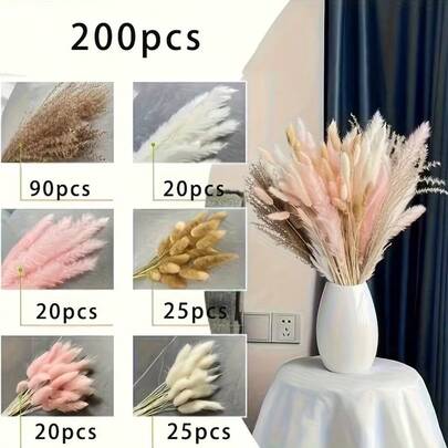25/50/75/100/125/150/200pcs High Quality Natural Pampas Grass Decor - Dried Vine Flowers Suitable For Home, Wedding, Event And Holiday Decoration (Christmas, Halloween, Easter, Thanksgiving)