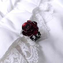 Punk Gothic Red Rose Ring Adjustable Hollow Rings For Women Witch Pagan Vintage Creative Halloween Cool Girl Gift Party Jewelry - Red - 查看 3