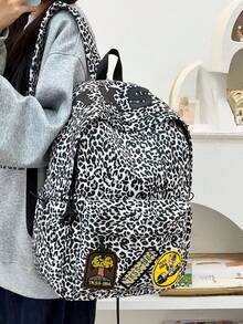 New Fashionable Chic Leopard Print Backpack, Unisex Large Capacity Casual Minimalist Backpack - Black - View 3