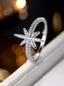 1pc Sparkling Star Design Ring, Minimalist Unique Finger Ring, Versatile Accessory Gift - Ring - View 14