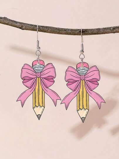 1/2 Pairs Fashion Pencil Bow Earrings, Creative 2D Acrylic Flat Earrings, Suitable For Back To School, Graduation Season, Student & Teacher Gifts