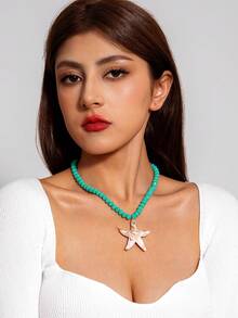 1件波西米亚风格玻璃多面珠项链，配海星吊坠，适合海滩派对首饰礼品 - 29636-nek-green-1 - 查看 4