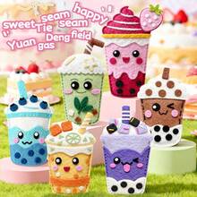 6pcs Cute Pearl Milk Tea Plush Craft Kit, DIY Sewing Set Gift For Children Aged 5-10 Years Old Beginners - DIY Milk Tea Cups (6 Designs) - View 2