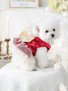 PETCIRCLE 1pc Pet Clothes Small Dog Puppy Pomeranian Teddy Luxury Elegant Multi-Layer Tulle Puff Daisy Princess Dress - Gem Red - Multicolor - View 2